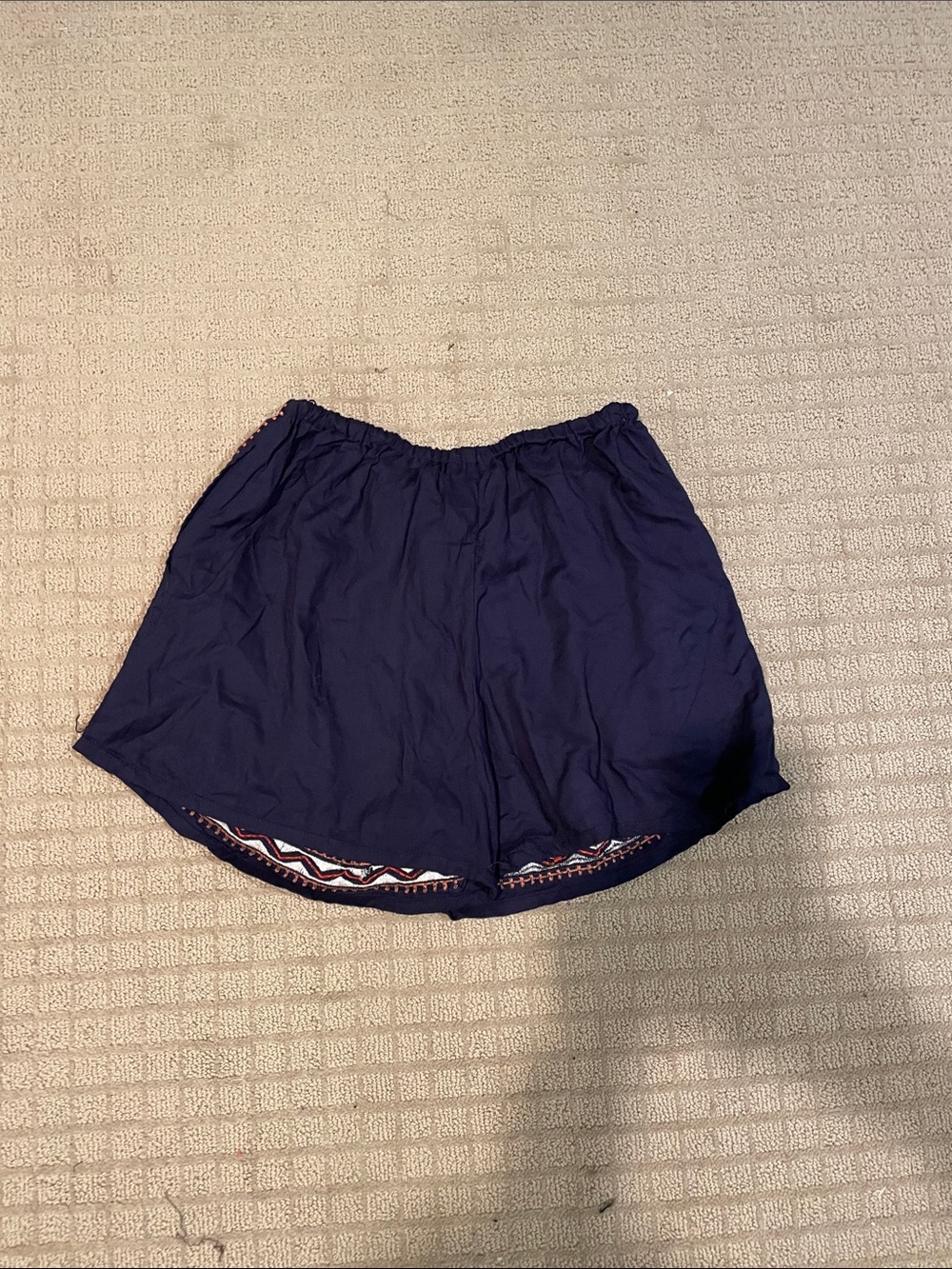 Angie Navy Drawstring Waist Shorts with Embroidered Trim - Picture 3 of 3